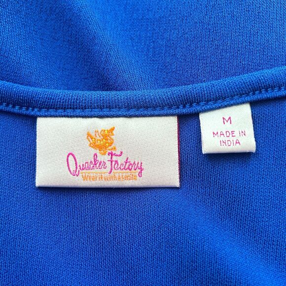 Quacker Factory Knit Tunic Top M Royal Blue with Rhinestones 3/4 Sleeve - Picture 5 of 5
